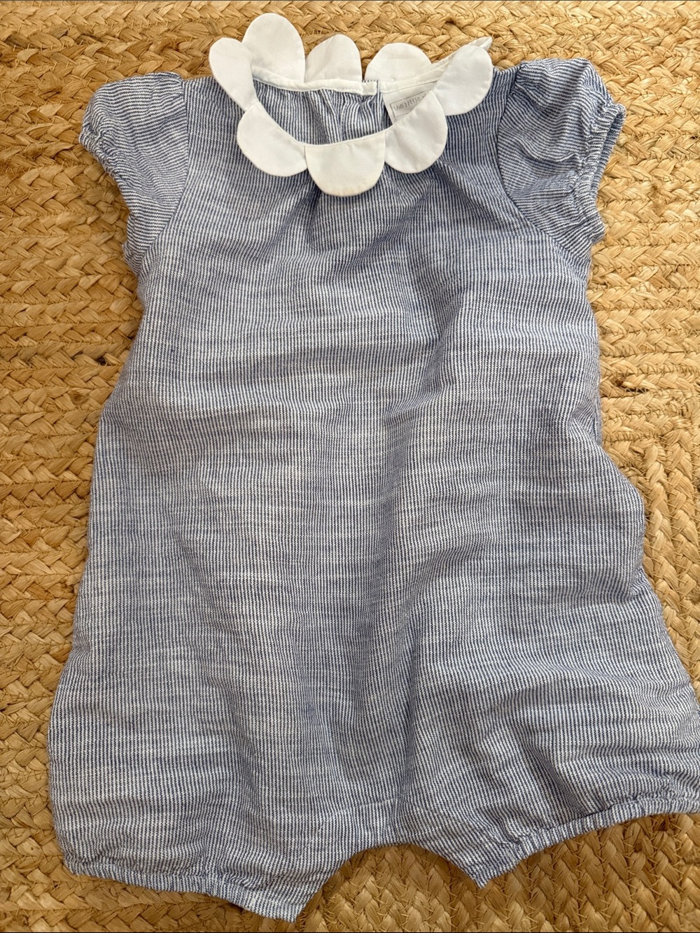 Blue Stripe Baby One-Piece with White Petal Collar